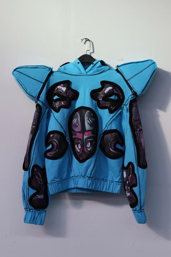 Windowsen printed shoulder sweater PS23T005 blue